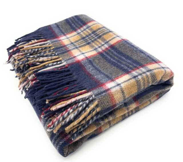 Scottish Stewart Navy Tartan Wool Blanket, Fringed Throw - image 1