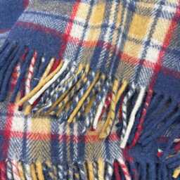 Scottish Stewart Navy Tartan Wool Blanket, Fringed Throw - thumbnail 3