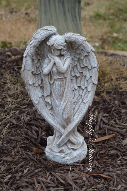 Vintage Style Angel Solid Concrete Hand Painted Garden Memorial Weathered Finish - image 1