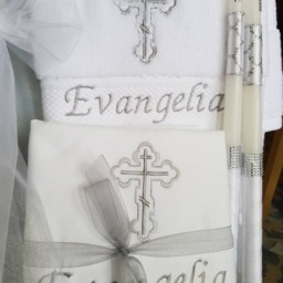 Baptism Towels, Candles, Oil Sheet For Greek Orthodox Baptism, Bath Towel, Embroidered, Soap, Bottle - thumbnail 2