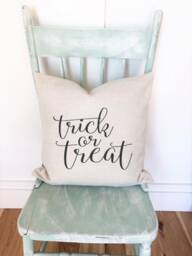 Trick Or Treat Linen Pillow Cover - Halloween Farmhouse Decor - thumbnail 1