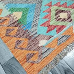 Traditional Runner Rug, Handmade Artisan Afghan Turkish Aztec Navajo Wool Kilim Rug 394x84 cm - thumbnail 2