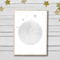 Nursery Prints Set Of 3 For Nursery Moon & Stars White Grey Gender Neutral Print - thumbnail 3