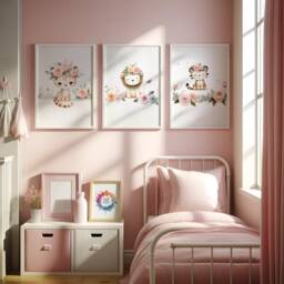 Safari Nursery Prints - Set Of 3 Girls Posters - Kids Animal Baby Girl Room Wall Art Kid Playroom Artwork Gift - thumbnail 2