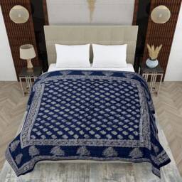 Hand Block Gold Print Indian Quilt - Lightweight Cotton Kantha Bedspread - thumbnail 2
