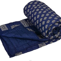 Hand Block Gold Print Indian Quilt - Lightweight Cotton Kantha Bedspread - thumbnail 3