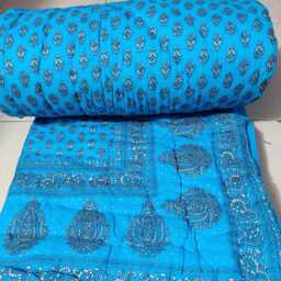 Hand Block Gold Print Indian Quilt - Lightweight Cotton Kantha Bedspread - thumbnail 4