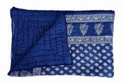 Hand Block Gold Print Indian Quilt - Lightweight Cotton Kantha Bedspread