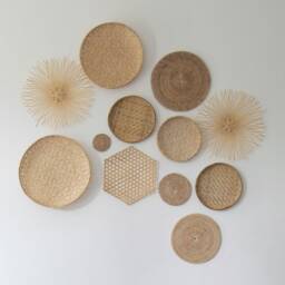 Hand Woven Rattan Wall Art Set, Natural Boho Decor - Set Of 12 - thumbnail 2