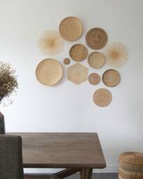 Hand Woven Rattan Wall Art Set, Natural Boho Decor - Set Of 12 - thumbnail 1