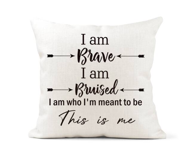 Inspirational Quote Cream Canvas Cushion, Scatter Home Decor, Friend Gift, The Greatest Showman Quote, Brave, This Is Me, Gift - image 1
