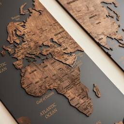 3 Panel World Map Wall Art Above Bed Decor, Push Pin Travel Map, Large Wood 5Th Anniversary Gift - thumbnail 3