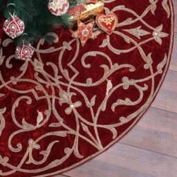 Red Christmas Tree Skirt 60 Inch Extra Large Velvet Partridge Bird Tree Skirt Decorations Gift - thumbnail 4