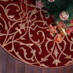 Red Christmas Tree Skirt 60 Inch Extra Large Velvet Partridge Bird Tree Skirt Decorations Gift - thumbnail 3