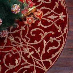 Red Christmas Tree Skirt 60 Inch Extra Large Velvet Partridge Bird Tree Skirt Decorations Gift