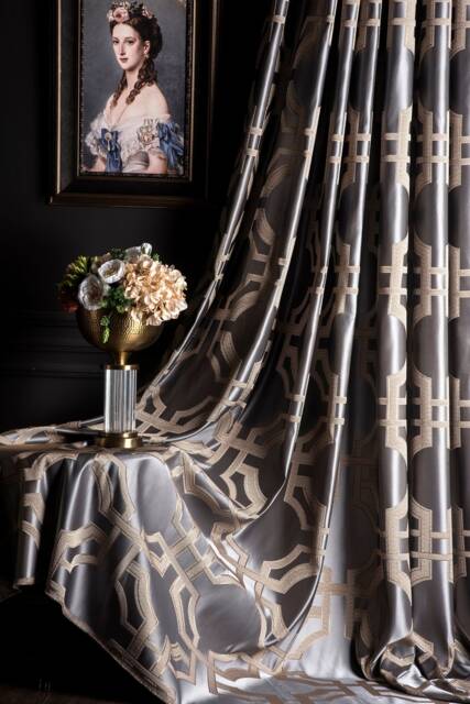 Geometric Striped Curtains Gray, Gold, Beige Living Room Bedroom Panel - image 1