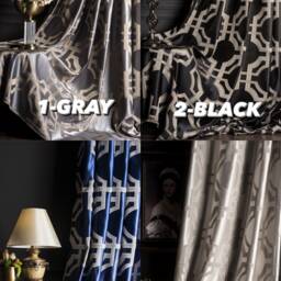 Geometric Striped Curtains Gray, Gold, Beige Living Room Bedroom Panel - thumbnail 3