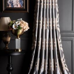 Geometric Striped Curtains Gray, Gold, Beige Living Room Bedroom Panel - thumbnail 2