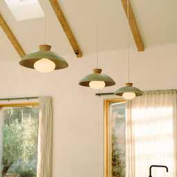 Green Dawn Pendant Light in Ceramic & Oak - thumbnail 2
