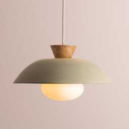 Green Dawn Pendant Light in Ceramic & Oak
