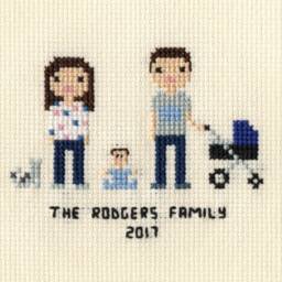 New Baby Cross Stitch Family Portrait in Pixel Art Style - Framed - thumbnail 2