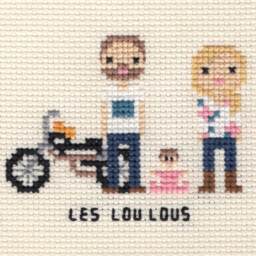 New Baby Cross Stitch Family Portrait in Pixel Art Style - Framed - thumbnail 3