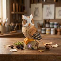 Whimsical Hand-Carved Wooden Owl Figurine, Rustic Woodland Animal Decor, Unique Bird Sculpture, Nature Lover Desk Gift Idea - thumbnail 1