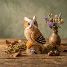 Whimsical Hand-Carved Wooden Owl Figurine, Rustic Woodland Animal Decor, Unique Bird Sculpture, Nature Lover Desk Gift Idea - thumbnail 4