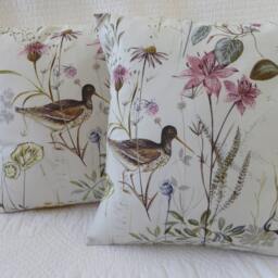 Handmade Pink Wetland Bird & Wildflower Cushion Cover, 16 - thumbnail 3