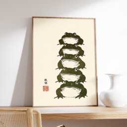 stacked Frogs Poster, Japanese Minimalist Art Print, Funny Animal Wall Art, Zen Nature Decor, Wabi Sabi Inspired Frog Decor - thumbnail 2