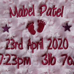 Personalised Baby Blanket Luxury Rosebud Style Pink Round Font Name Date Time Weight Print - thumbnail 2