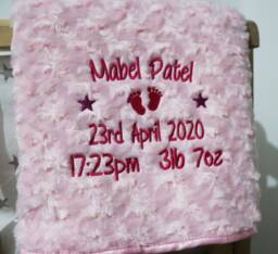 Personalised Baby Blanket Luxury Rosebud Style Pink Round Font Name Date Time Weight Print - thumbnail 1