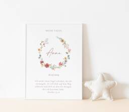Baptism Poster Flowers, Baptism Poster, Gift Godchild, Personalized, Decoration Girl, Wildflower - thumbnail 1