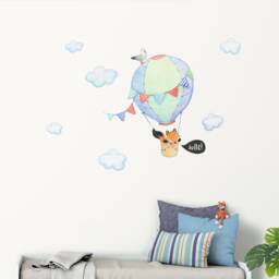 Hot Air Balloon With Fox Wall Decal For Nurseries - Eco Friendly Peel & Stick Fabric Stickers Kids Rooms - thumbnail 3
