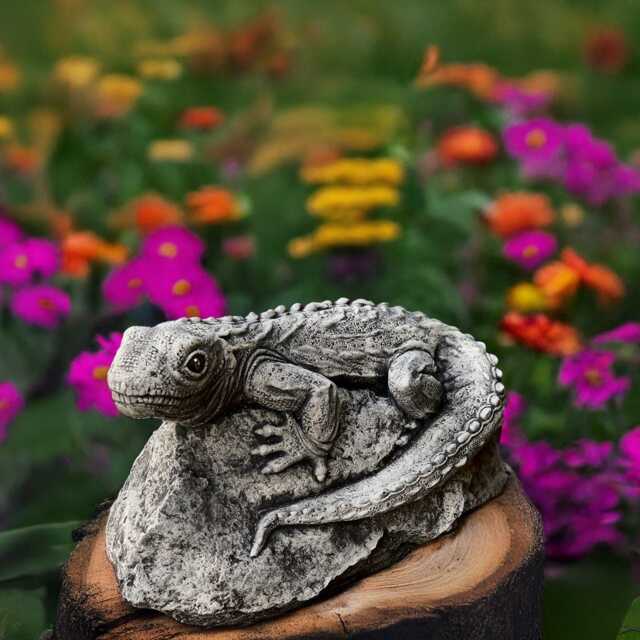 Concrete Lizard Statue Reptile On Rock Figure Stone Garden Gecko Sculpture Outdoor Pond Decor Ornament Lover Gift Yard Art - image 1