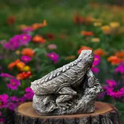 Concrete Lizard Statue Reptile On Rock Figure Stone Garden Gecko Sculpture Outdoor Pond Decor Ornament Lover Gift Yard Art - thumbnail 4