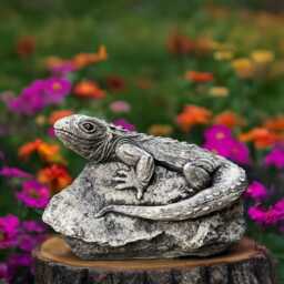 Concrete Lizard Statue Reptile On Rock Figure Stone Garden Gecko Sculpture Outdoor Pond Decor Ornament Lover Gift Yard Art - thumbnail 2