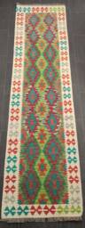 Multicolour Runner Rug, Handmade Artisan Afghan Turkish Persian Qashqai Navajo Bohemian Natural Wool Flatweave Kilim Rug 306x81 cm - thumbnail 1