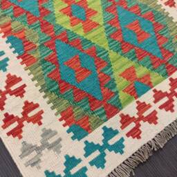 Multicolour Runner Rug, Handmade Artisan Afghan Turkish Persian Qashqai Navajo Bohemian Natural Wool Flatweave Kilim Rug 306x81 cm - thumbnail 2
