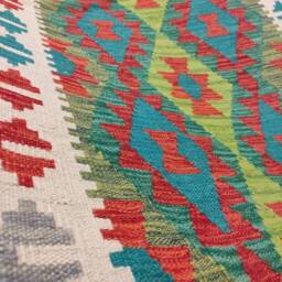 Multicolour Runner Rug, Handmade Artisan Afghan Turkish Persian Qashqai Navajo Bohemian Natural Wool Flatweave Kilim Rug 306x81 cm - thumbnail 4