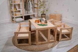 Montessori Beechwood Table & Chairs Set Multifunctional Kids Furniture - thumbnail 1