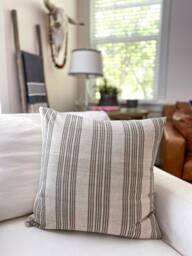 Turkish Linen Throw Pillow Cover, Brown Striped Lumbar, Handmade - thumbnail 1