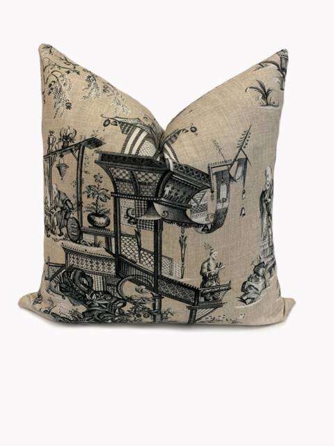 Thibaut Cheng Toile Dynasty Collection Black & Beige Cushion Cover Pillow Double Sided - image 1