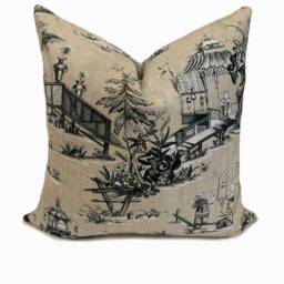 Thibaut Cheng Toile Dynasty Collection Black & Beige Cushion Cover Pillow Double Sided - thumbnail 2