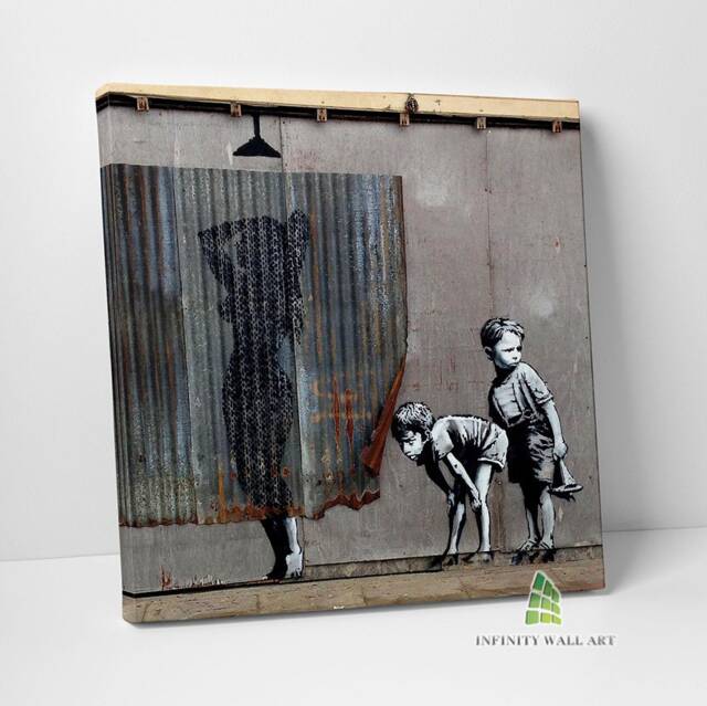 Shower Peepers Banksy Graffiti Canvas Art Wall Print Picture Framed Home Decor -C941 - image 1
