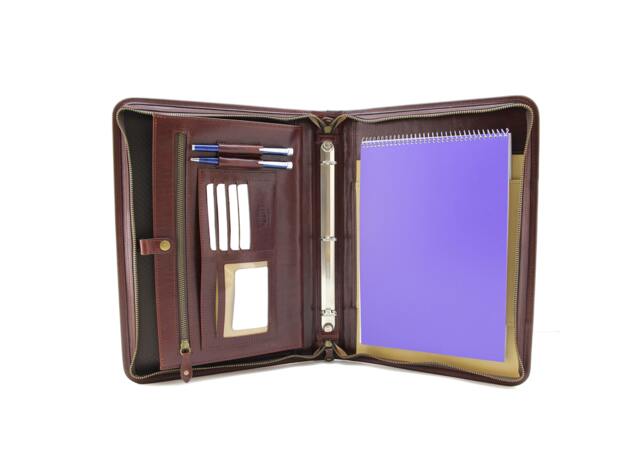 Brown Leather Padfolio 3 Ring Binder, Italian Veg Tan Portfolio A4, Business Gift, Conference Folder A4 - image 1