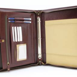 Brown Leather Padfolio 3 Ring Binder, Italian Veg Tan Portfolio A4, Business Gift, Conference Folder A4 - thumbnail 3