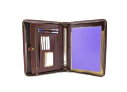 Brown Leather Padfolio 3 Ring Binder, Italian Veg Tan Portfolio A4, Business Gift, Conference Folder A4 - thumbnail 1