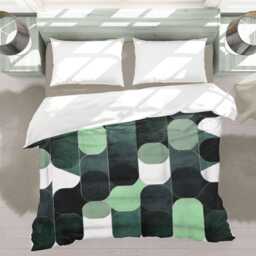 Midcentury Modern Geometric Pattern Comforter, Dark & Light Green, Moody Scandinavian Bedding Gift For Eclectic Bedroom Decor #251 - thumbnail 2
