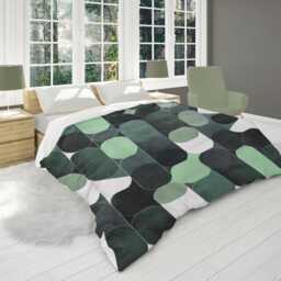 Midcentury Modern Geometric Pattern Comforter, Dark & Light Green, Moody Scandinavian Bedding Gift For Eclectic Bedroom Decor #251 - thumbnail 3